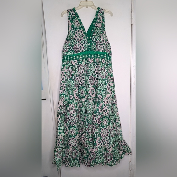 Boden • Serena Cotton Tie Maxi Dress Green Tambourine, Artisian Geo NWT - Picture 6 of 12
